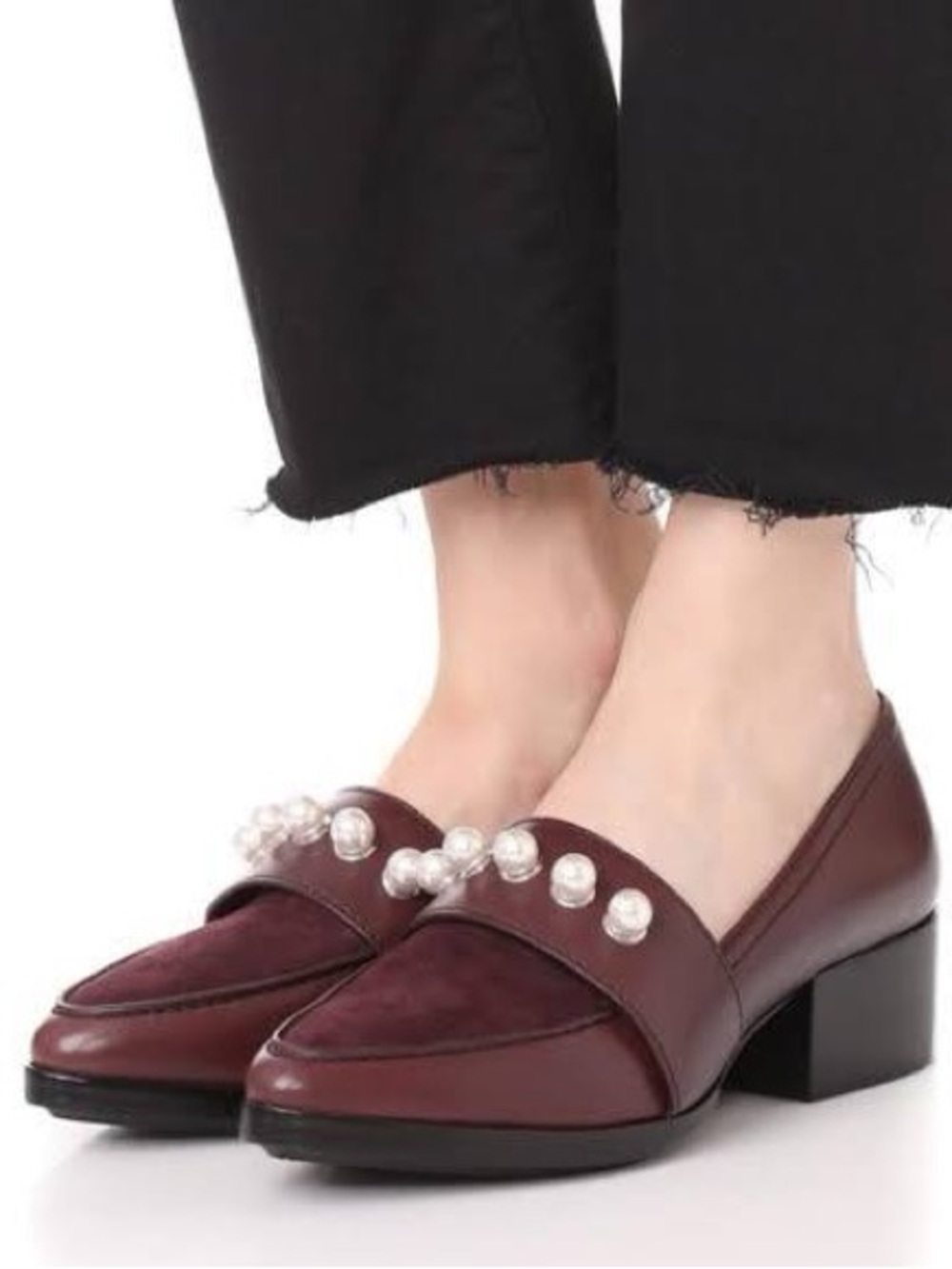 3.1 PHILLIP LIM WINN LOAFERS MALBEC MAROON LEATHER & PEARL ACCENTS W/SUEDE TOP 9